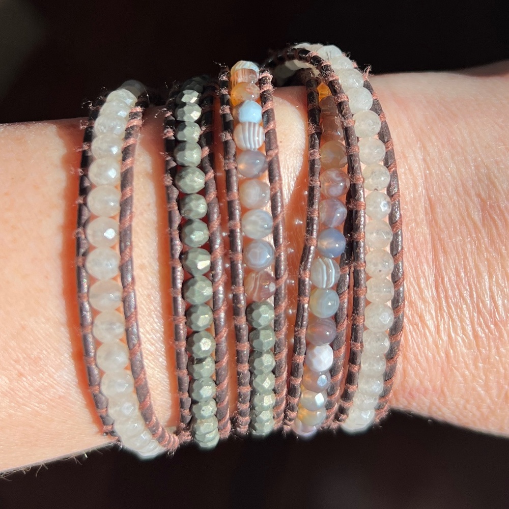 Authentic Chan Luu Agate Five Wrap Leather Bracelet